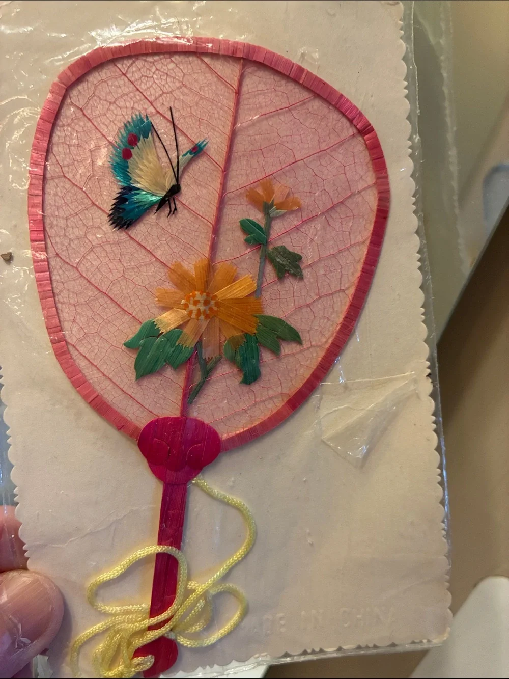 NWT Pink and yellow Decorative Butterfly Hand Fan - Home decor
